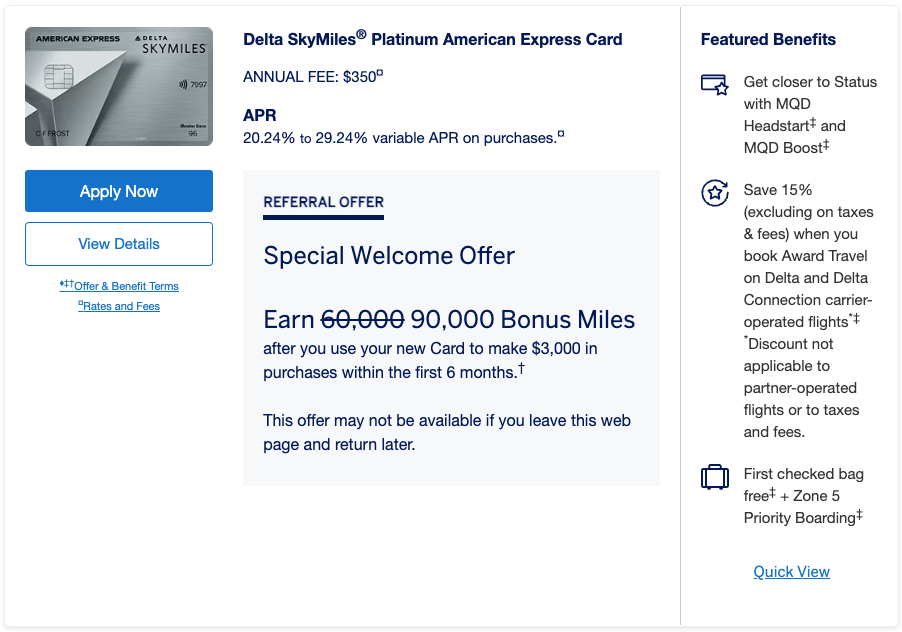 Delta SkyMiles Platinum Card 90k referral offer. 